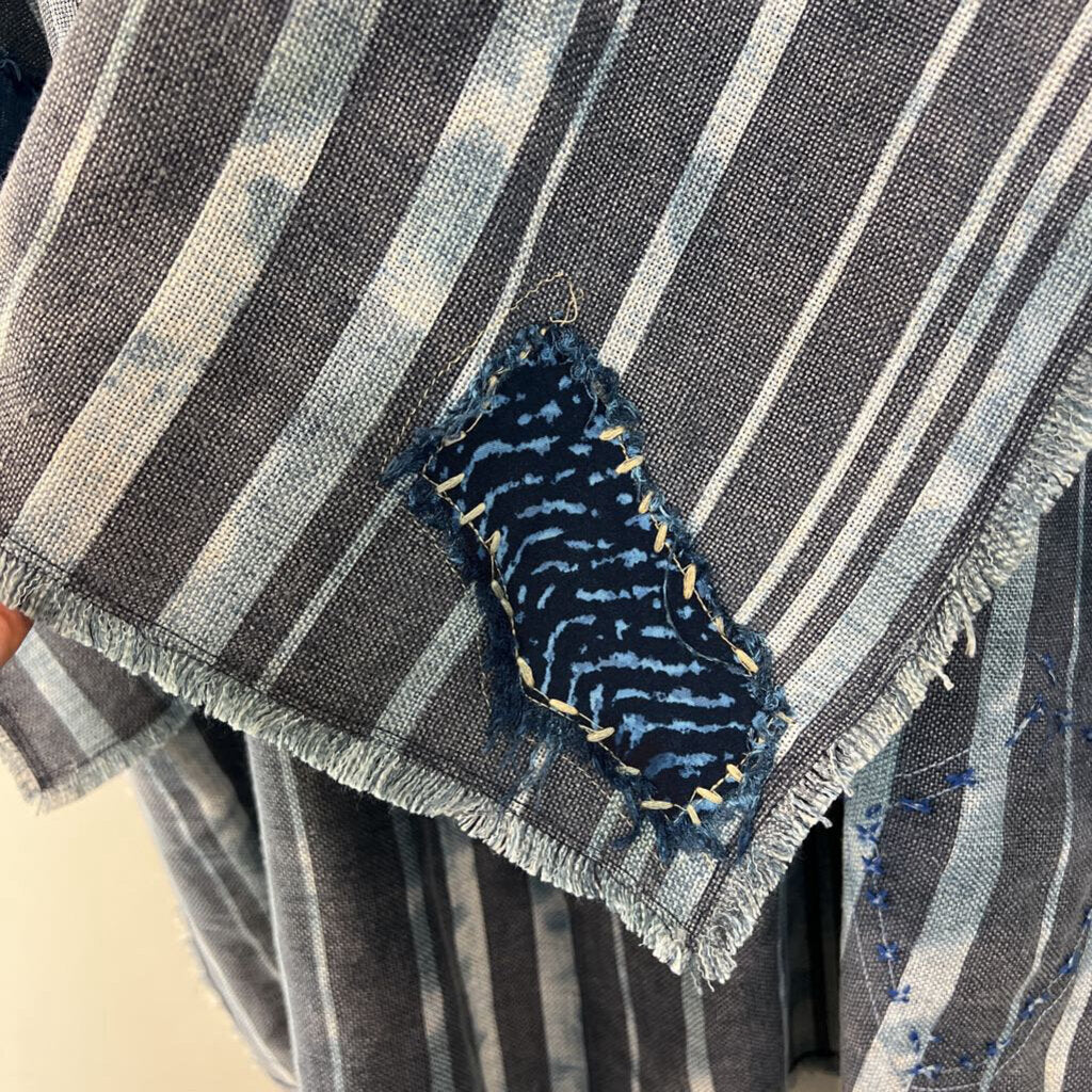 Jaded Gypsy Blue Striped Crochet Detail Poncho Top One Size