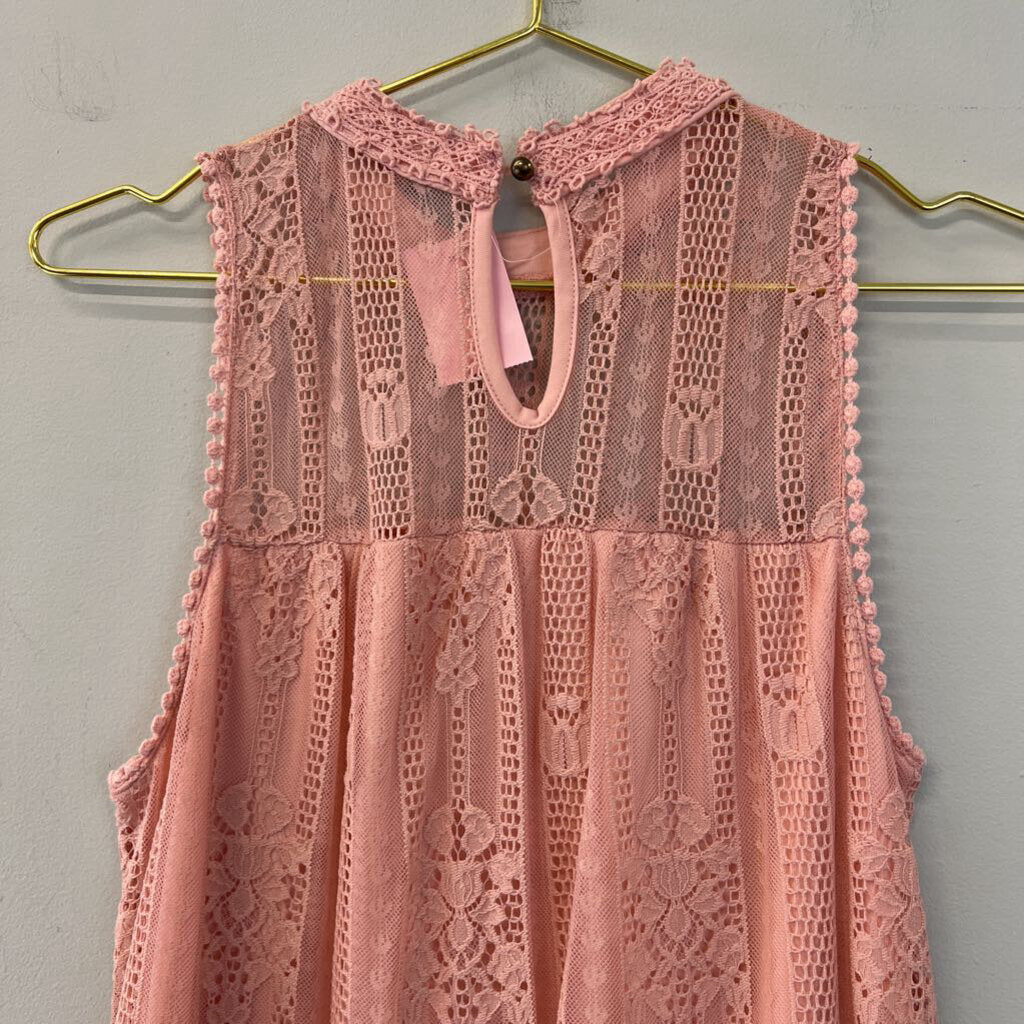Chance or Fate Pink Lace Sleeveless High Neck Dress Medium