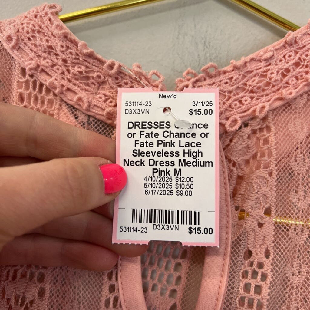 Chance or Fate Pink Lace Sleeveless High Neck Dress Medium