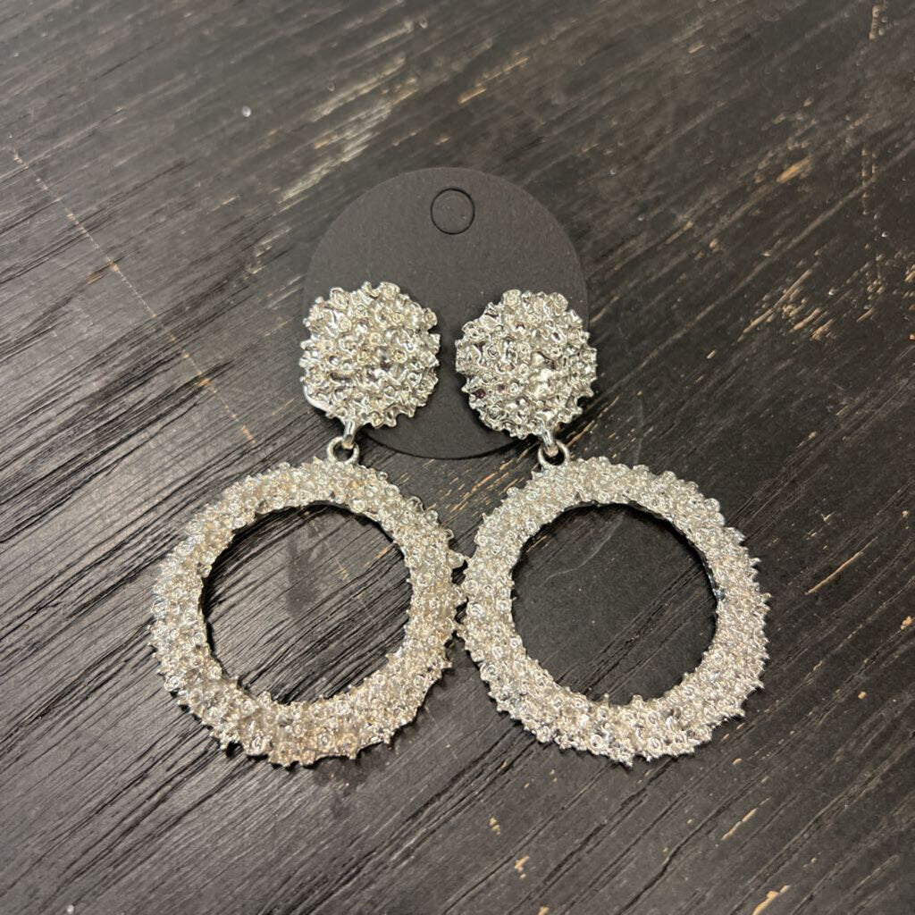 Textured Silver Circle Drop Earrings