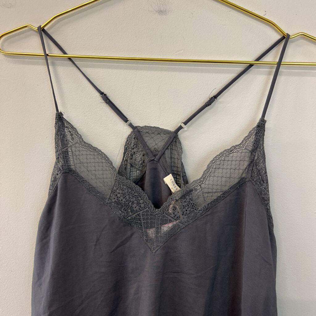 Love Stitch Grey Lace Edge V Neck Tank Top Large