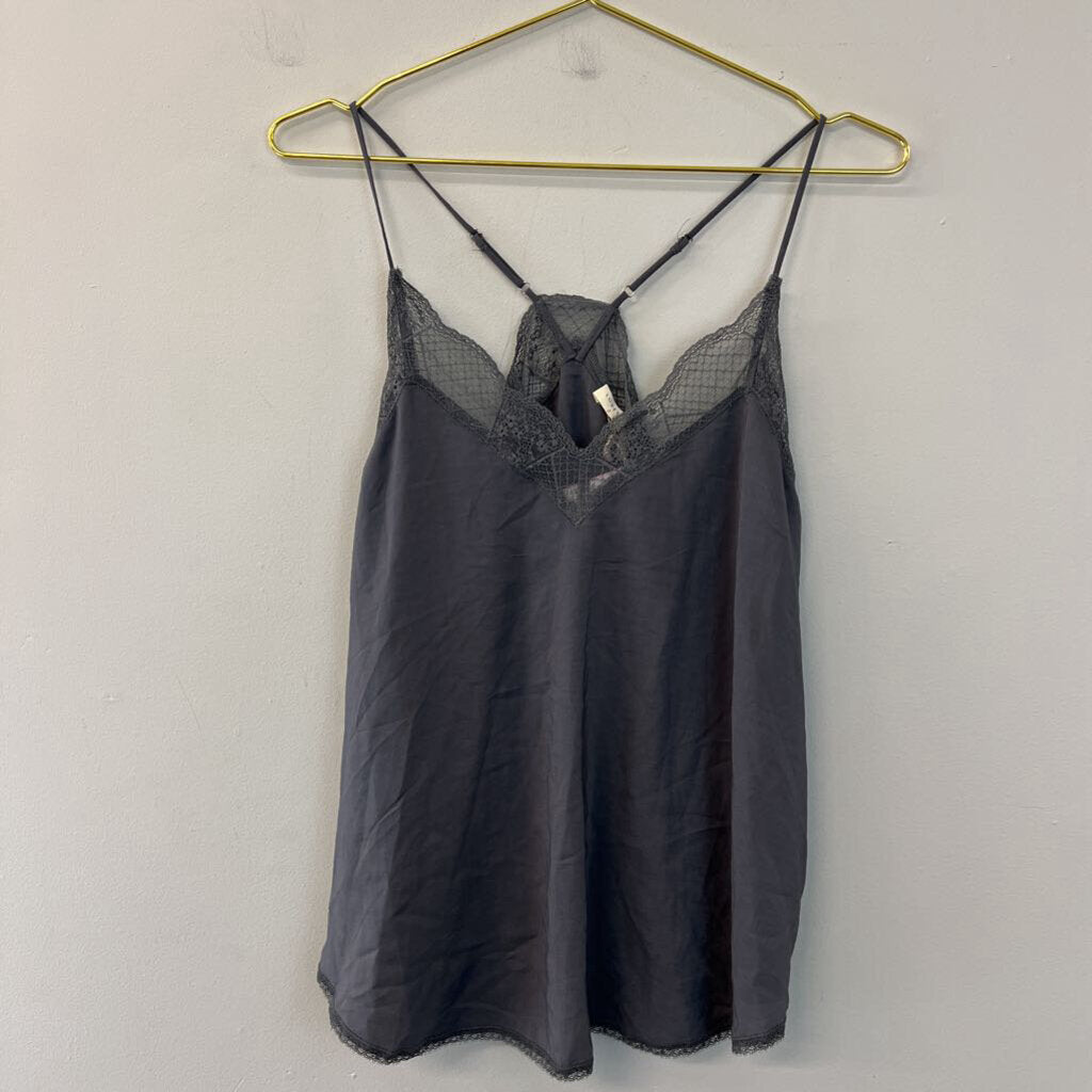 Love Stitch Grey Lace Edge V Neck Tank Top Large