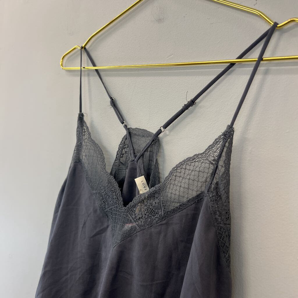 Love Stitch Grey Lace Edge V Neck Tank Top Large