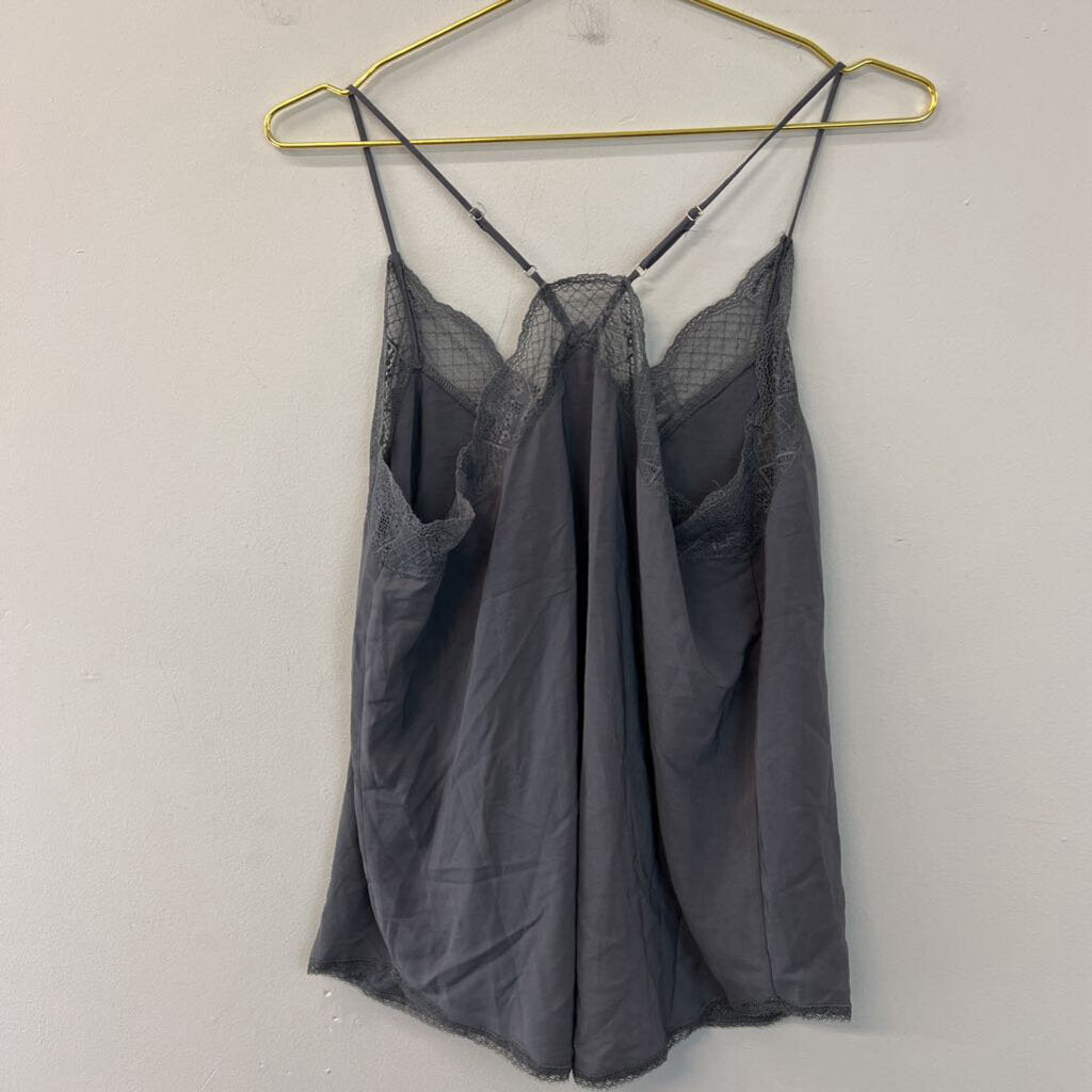 Love Stitch Grey Lace Edge V Neck Tank Top Large