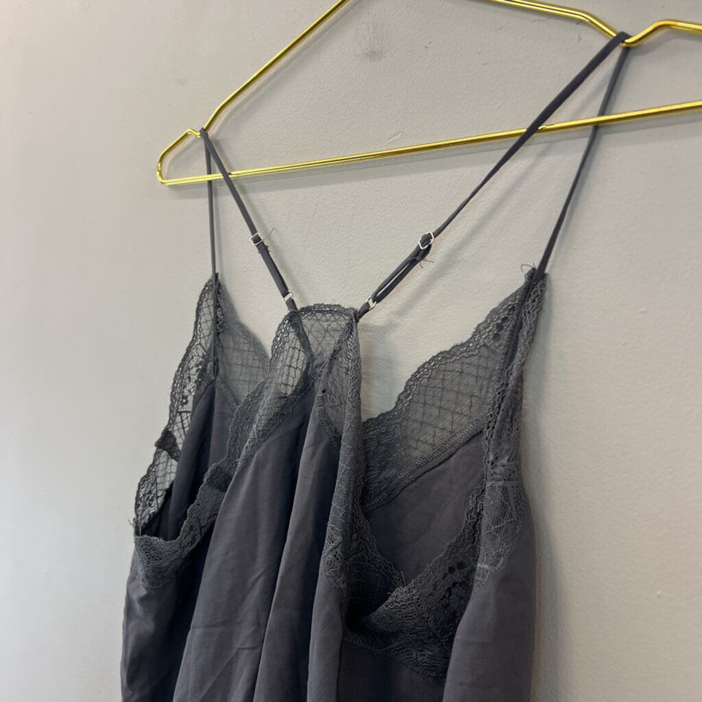 Love Stitch Grey Lace Edge V Neck Tank Top Large