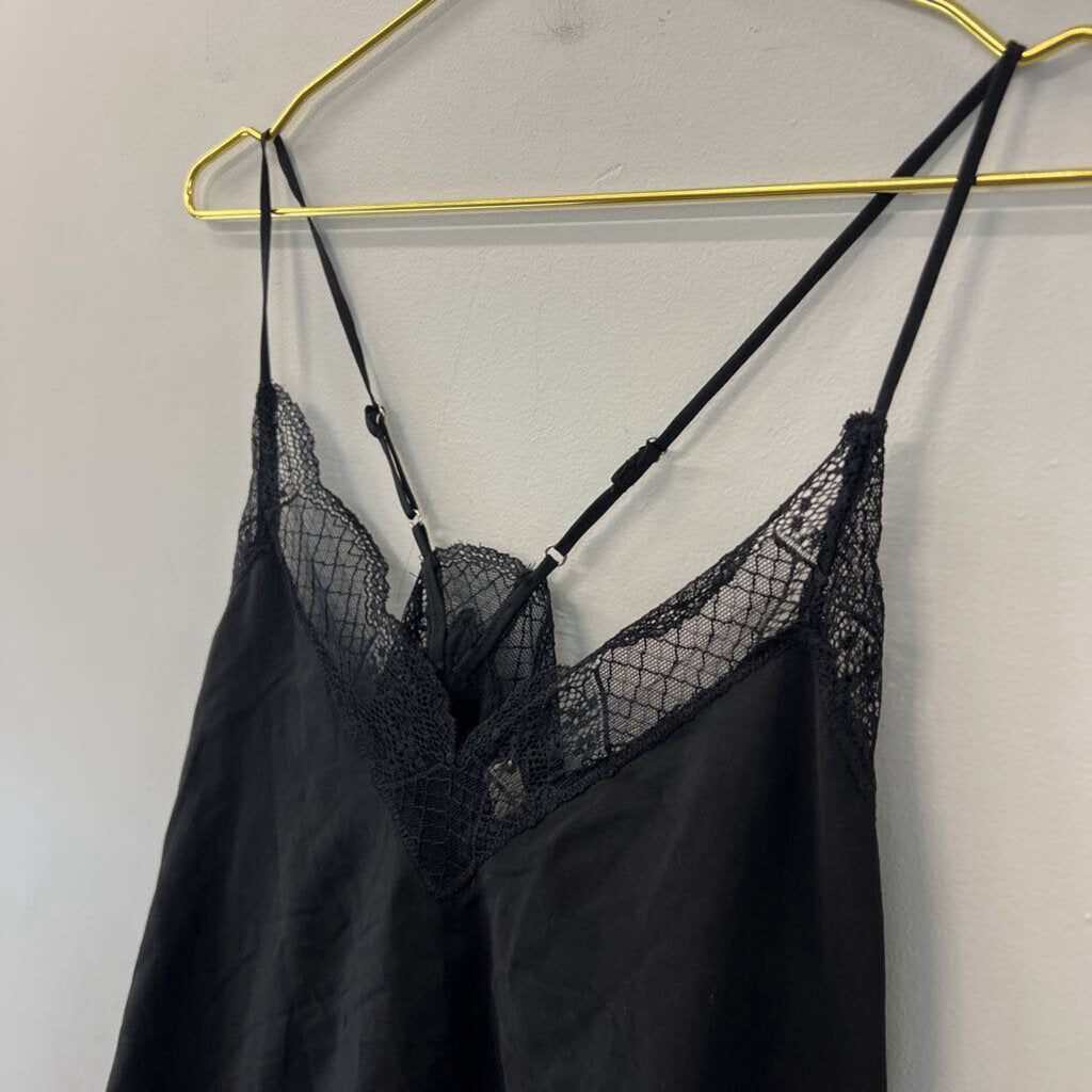 Love Stitch Black Lace Edge V Neck Tank Top Large