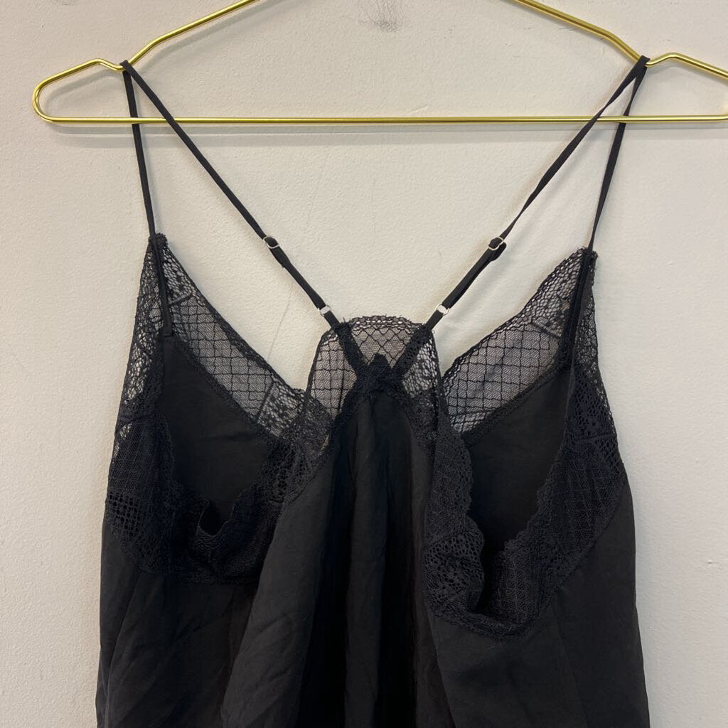 Love Stitch Black Lace Edge V Neck Tank Top Large