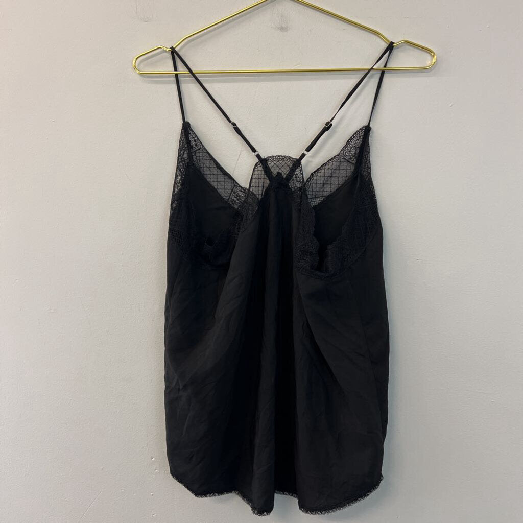 Love Stitch Black Lace Edge V Neck Tank Top Large
