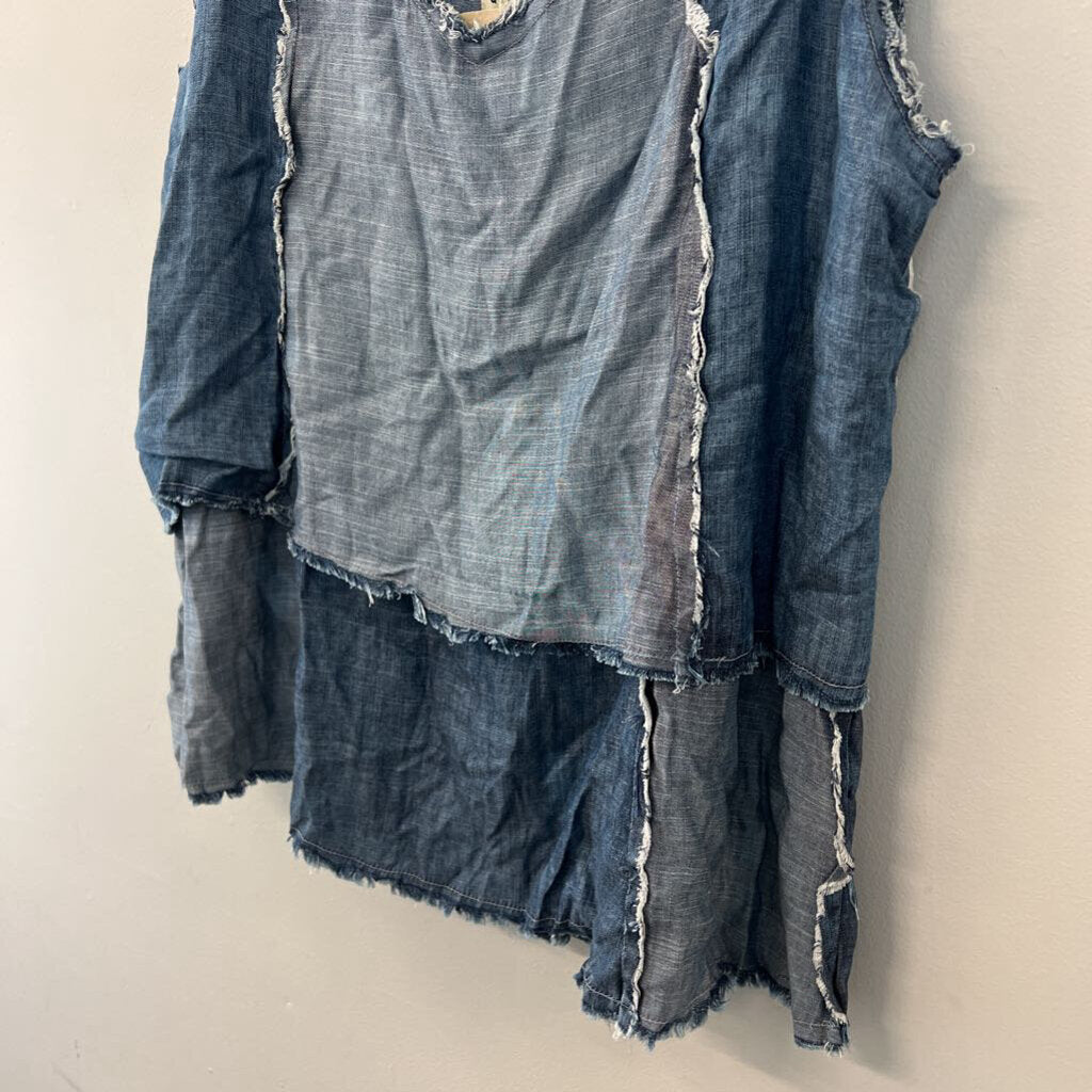 Jaded Gypsy Blue Chambray Frayed Detail Tank Top L/XL