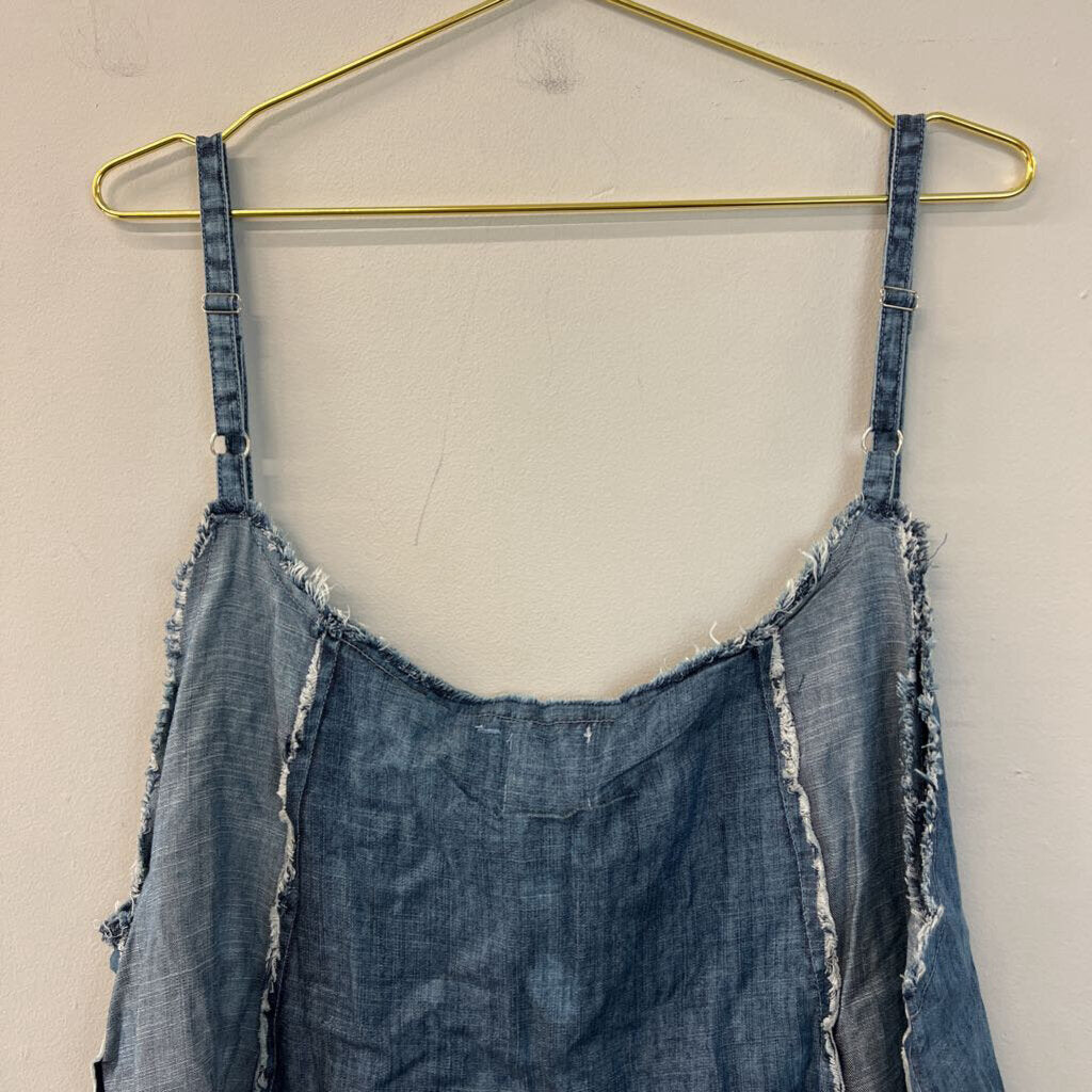 Jaded Gypsy Blue Chambray Frayed Detail Tank Top L/XL