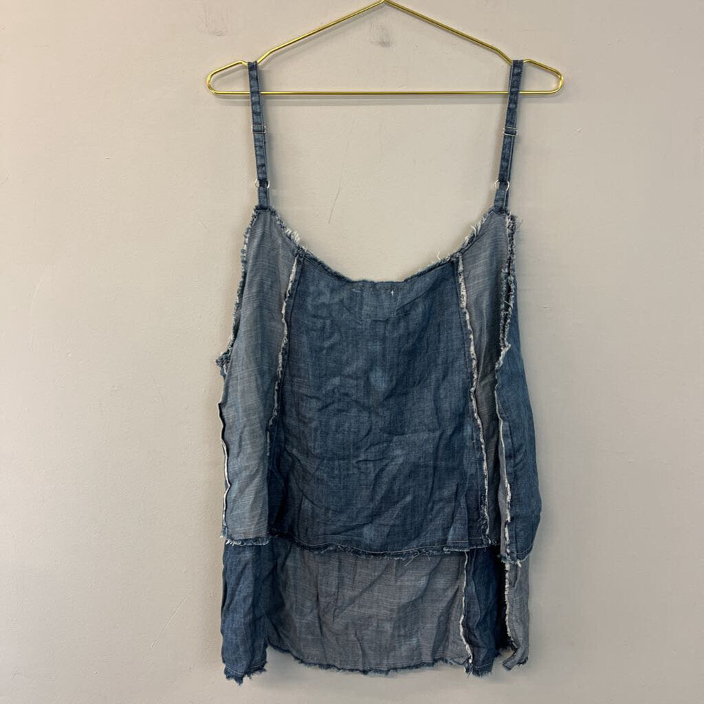Jaded Gypsy Blue Chambray Frayed Detail Tank Top L/XL