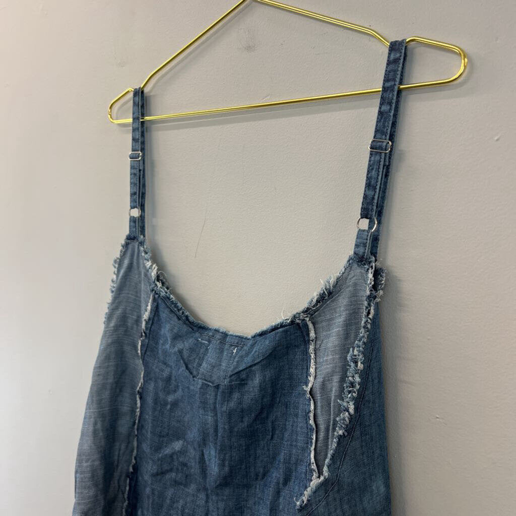 Jaded Gypsy Blue Chambray Frayed Detail Tank Top L/XL