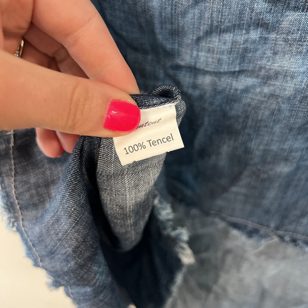 Jaded Gypsy Blue Chambray Frayed Detail Tank Top L/XL