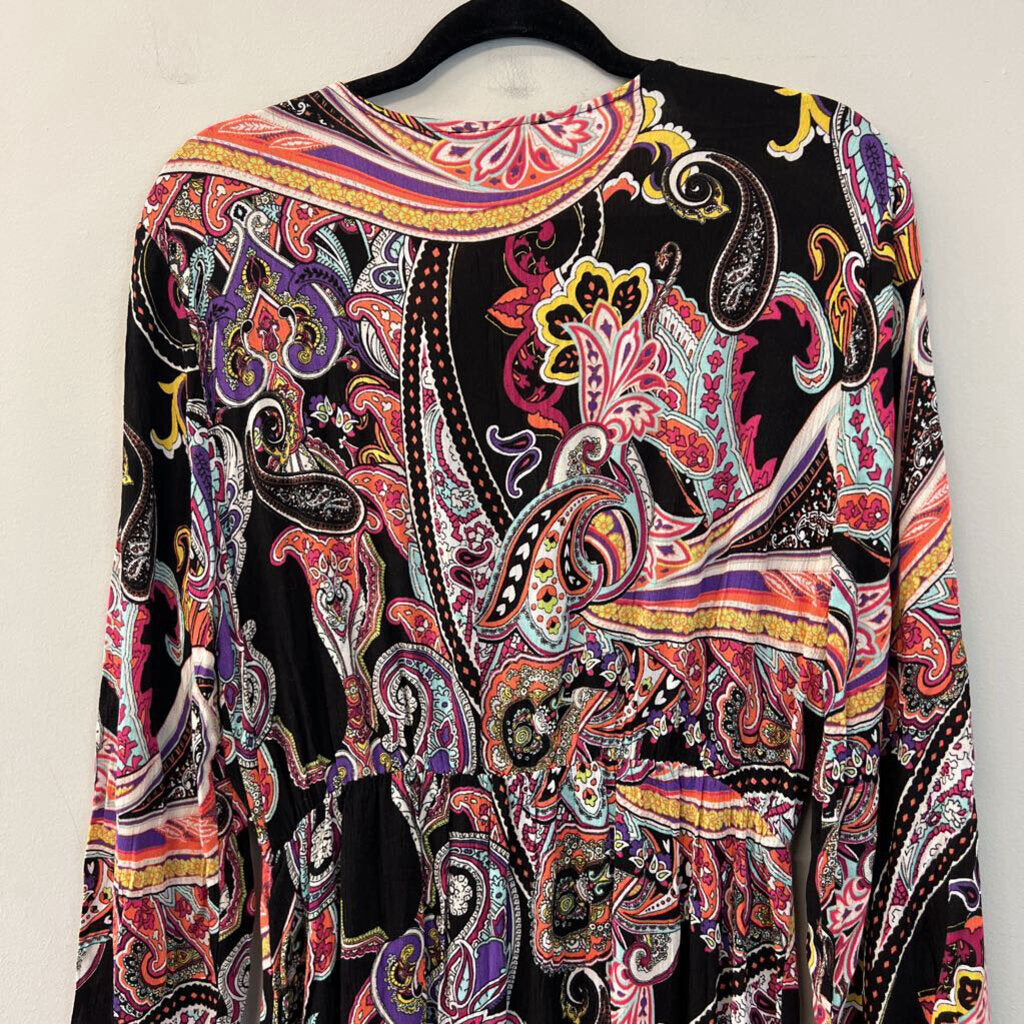 ICE Black/ Multi Print Long Sleeve Maxi Dress Large