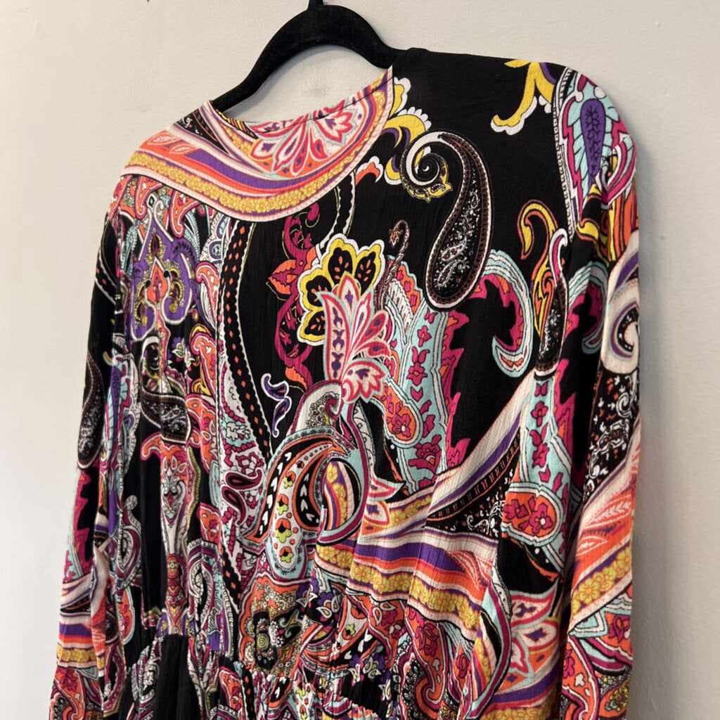 ICE Black/ Multi Print Long Sleeve Maxi Dress Large