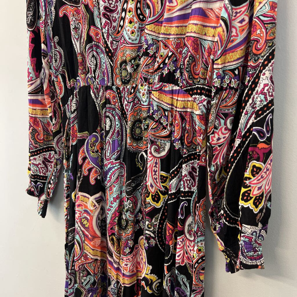 ICE Black/ Multi Print Long Sleeve Maxi Dress Large