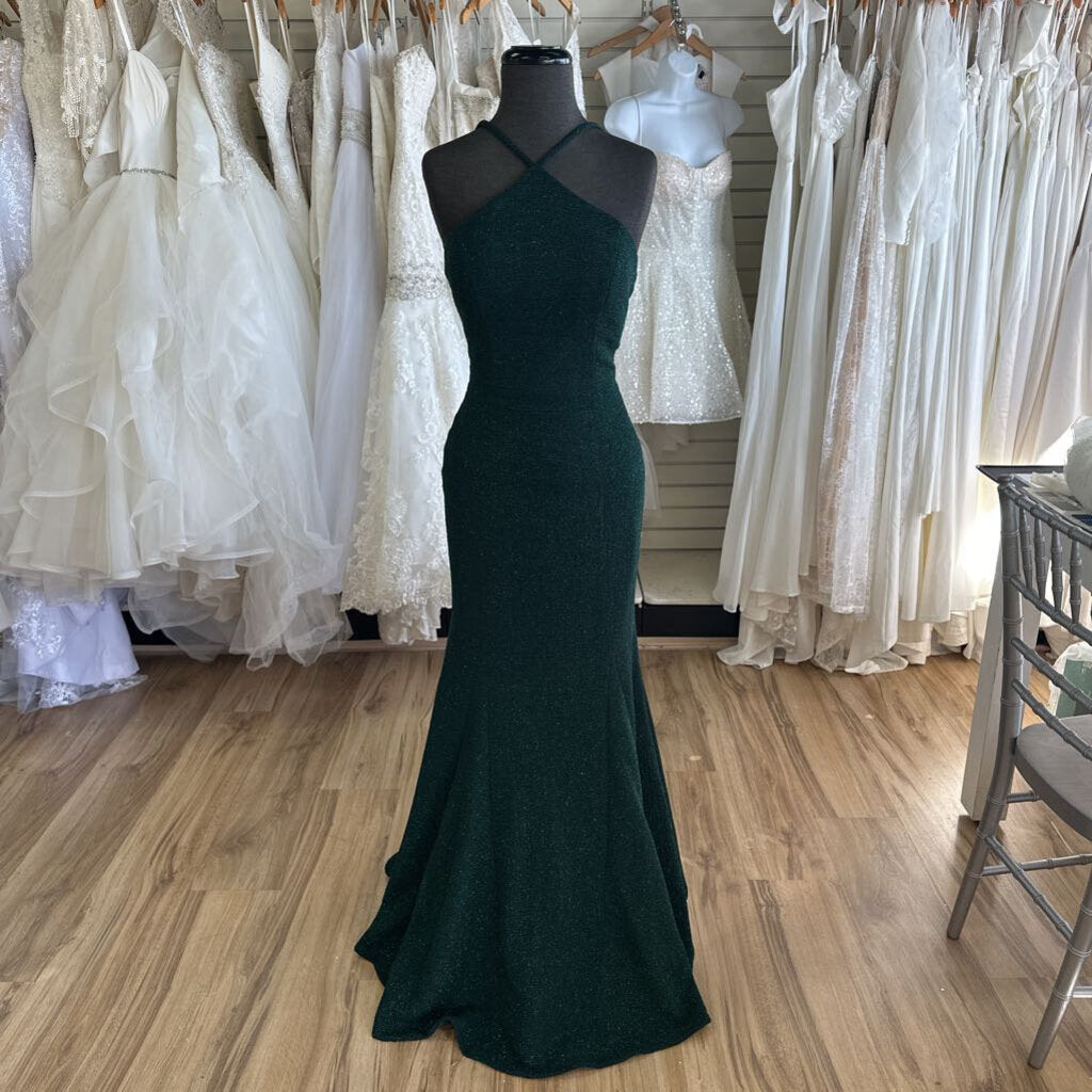 Jovani Hunter Green Shimmer Halter 6