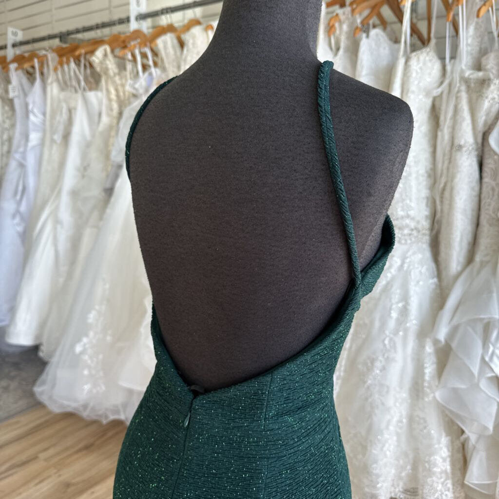 Jovani Hunter Green Shimmer Halter 6