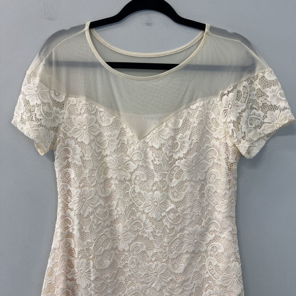 Venus Cream Lace Short Sleeve Tunic Top Large