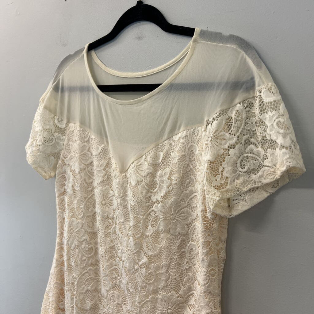 Venus Cream Lace Short Sleeve Tunic Top Large