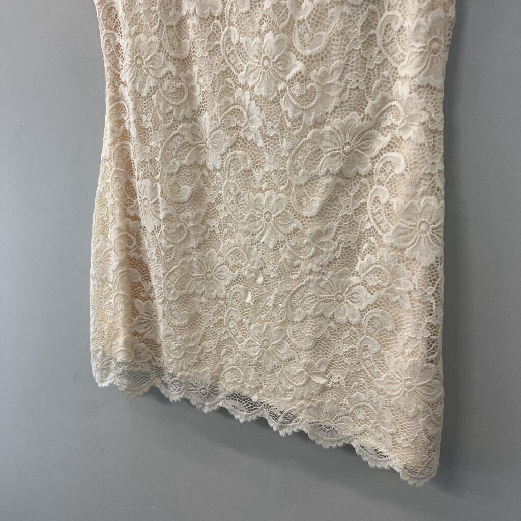 Venus Cream Lace Short Sleeve Tunic Top Large