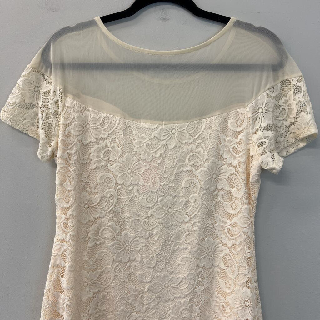 Venus Cream Lace Short Sleeve Tunic Top Large