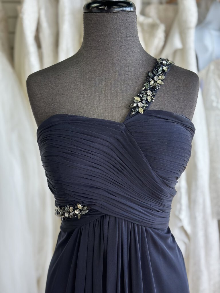 Navy Ruched/Flowy One Shoulder Long Formal 10