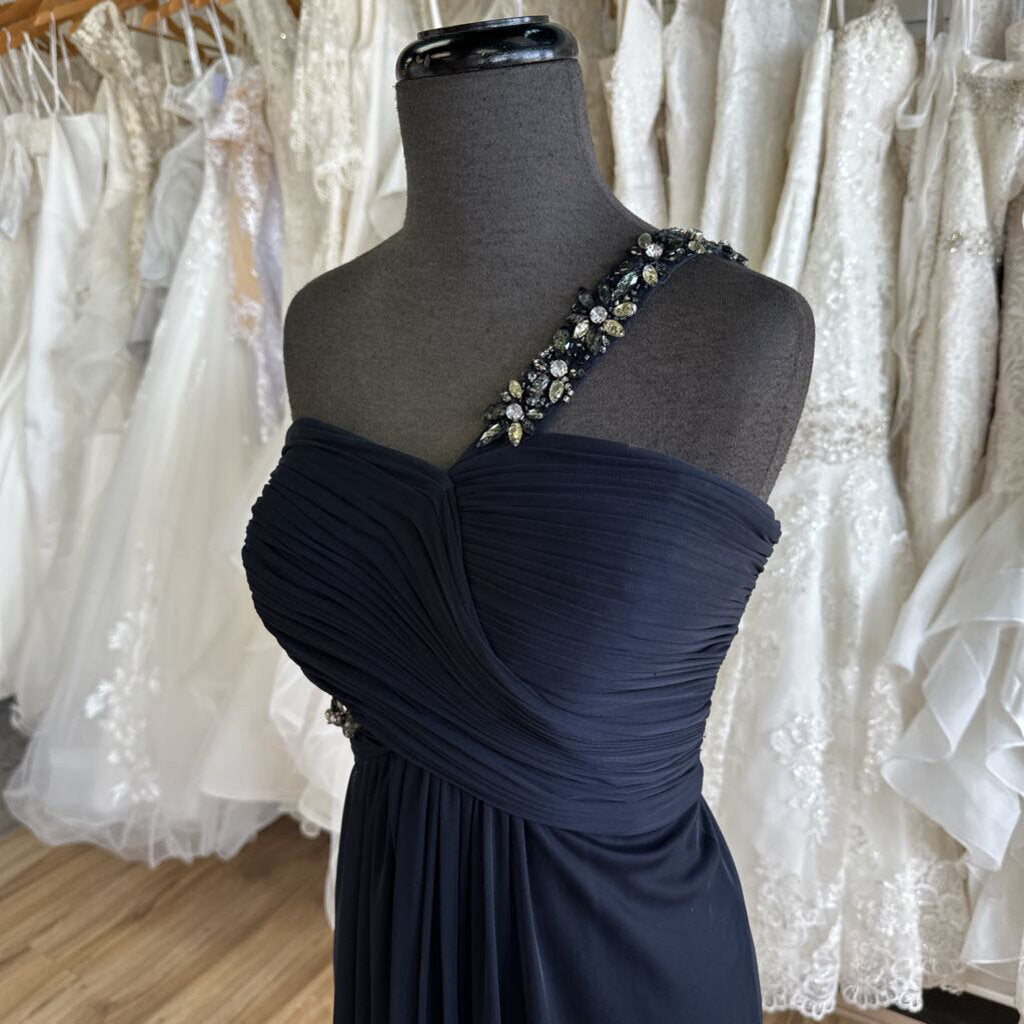 Navy Ruched/Flowy One Shoulder Long Formal 10