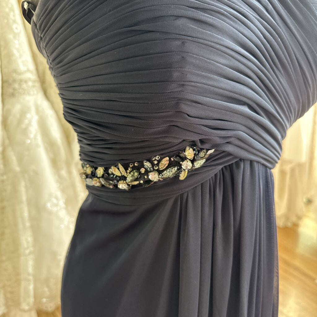 Navy Ruched/Flowy One Shoulder Long Formal 10