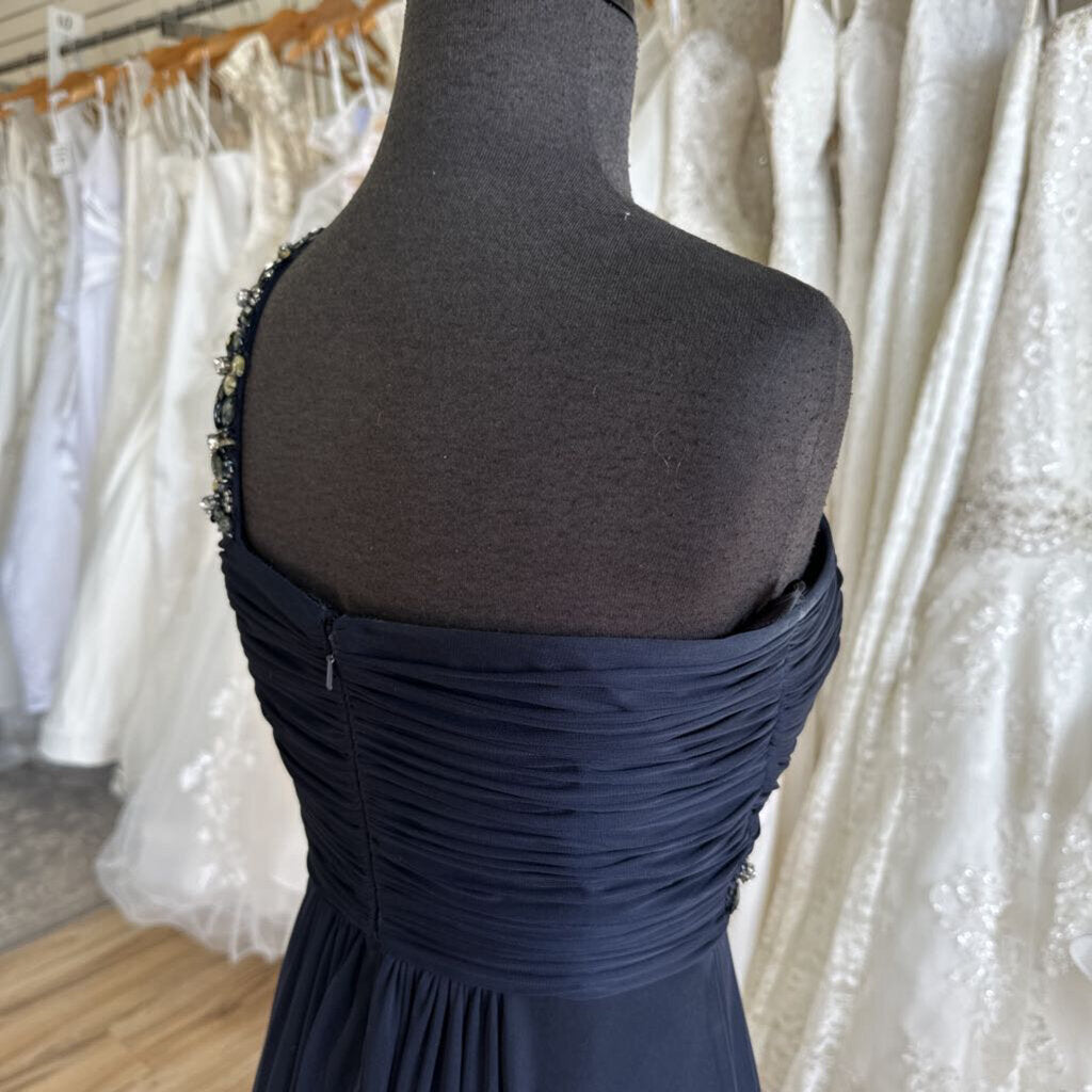 Navy Ruched/Flowy One Shoulder Long Formal 10