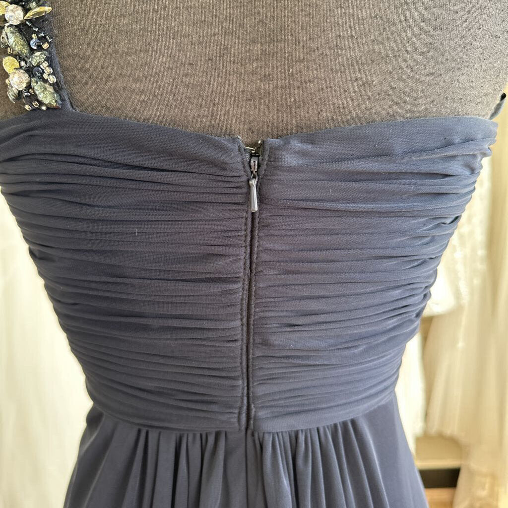 Navy Ruched/Flowy One Shoulder Long Formal 10