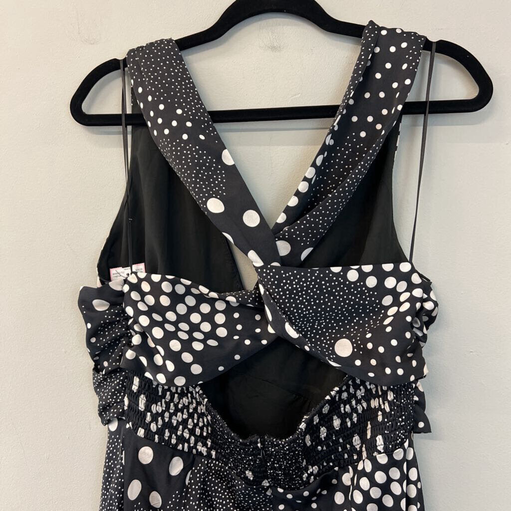 Vici Black/ White Polka Dot Silky Midi Dress Extra Large