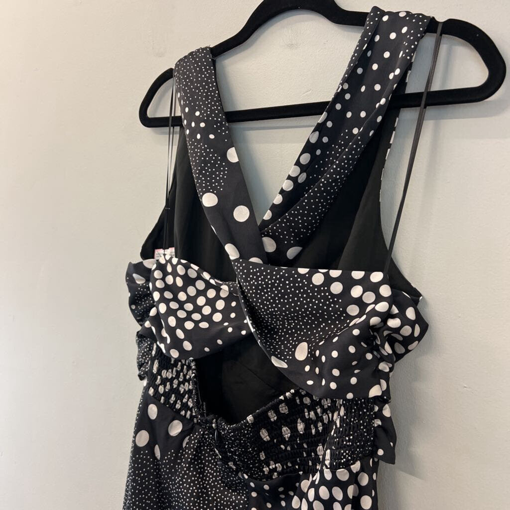 Vici Black/ White Polka Dot Silky Midi Dress Extra Large