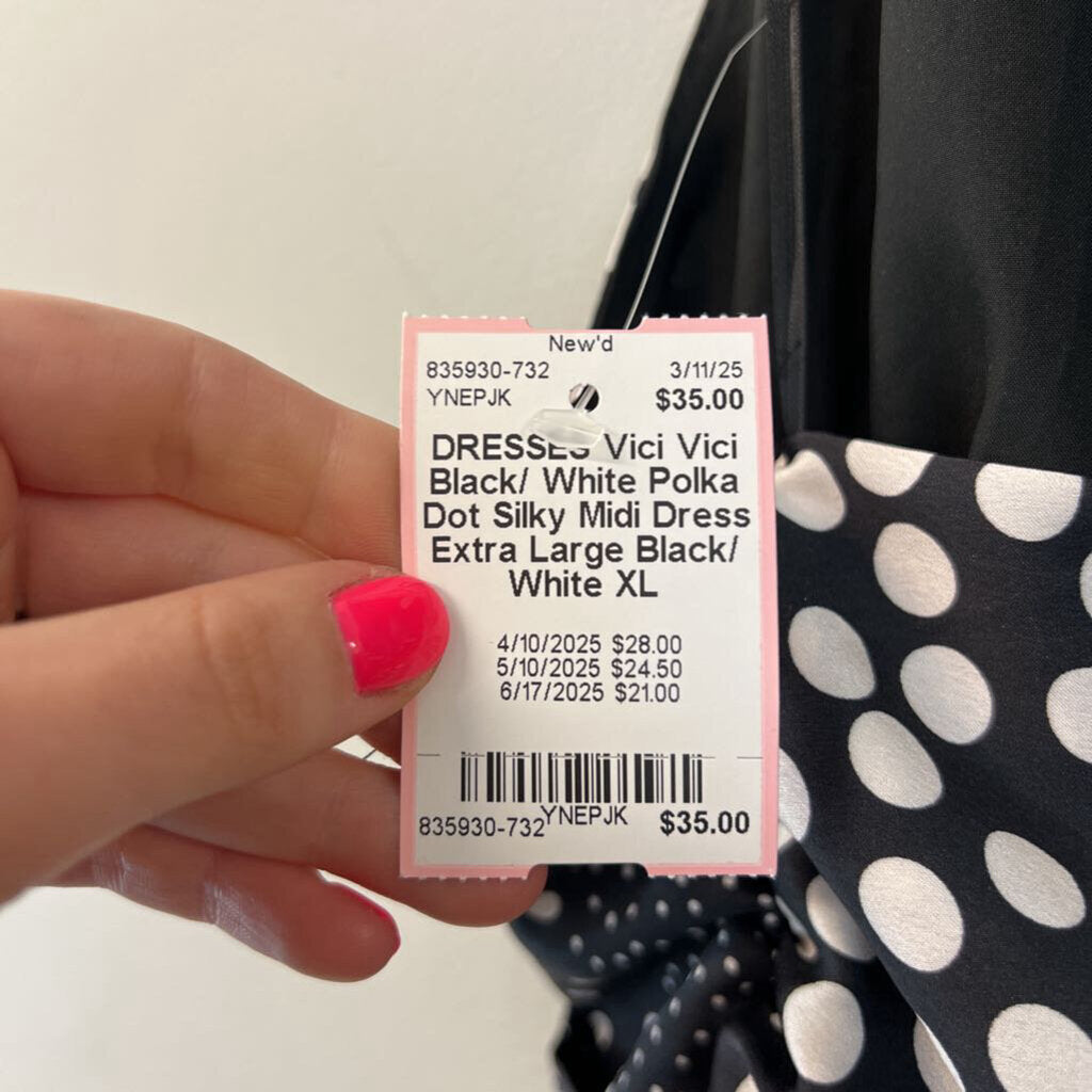 Vici Black/ White Polka Dot Silky Midi Dress Extra Large