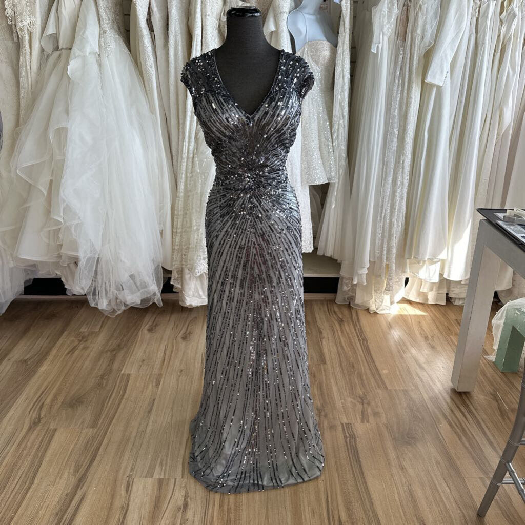MacDuggal Charcoal Sequin Fitted Long Formal 12