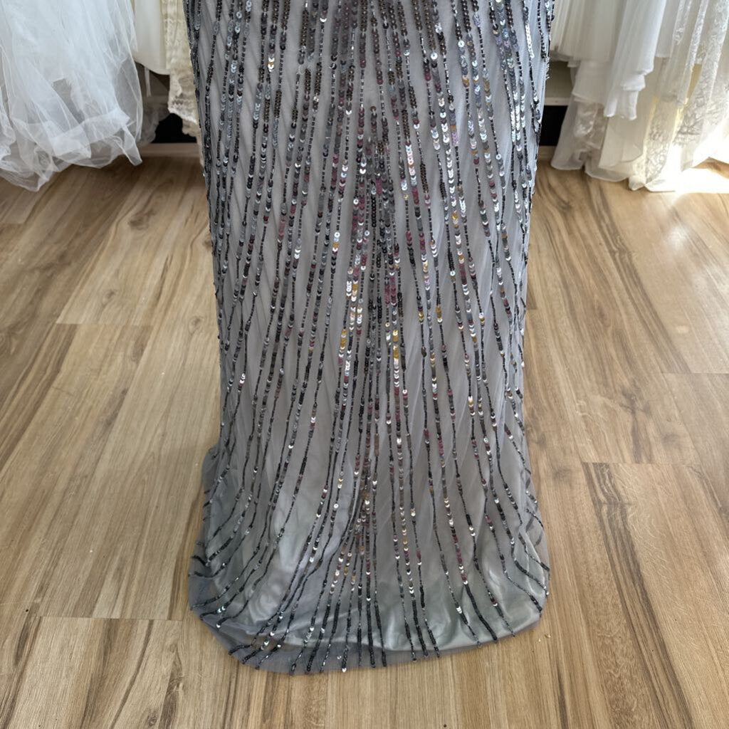 MacDuggal Charcoal Sequin Fitted Long Formal 12