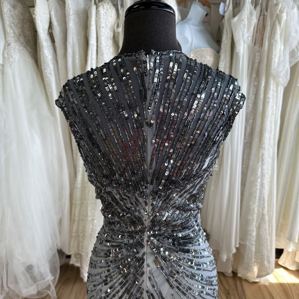 MacDuggal Charcoal Sequin Fitted Long Formal 12