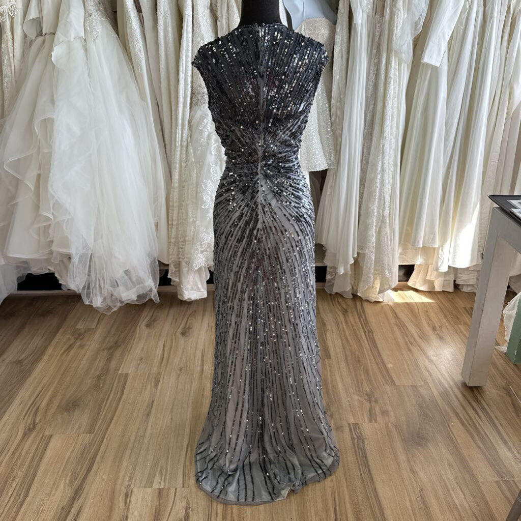 MacDuggal Charcoal Sequin Fitted Long Formal 12