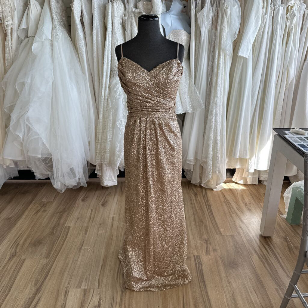 Sorella Vita Matte Gold Sequin Long Formal 16