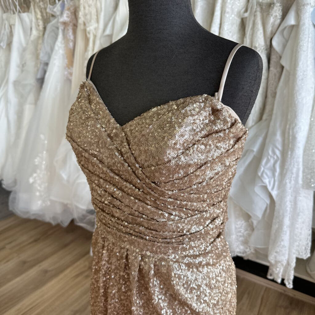 Sorella Vita Matte Gold Sequin Long Formal 16