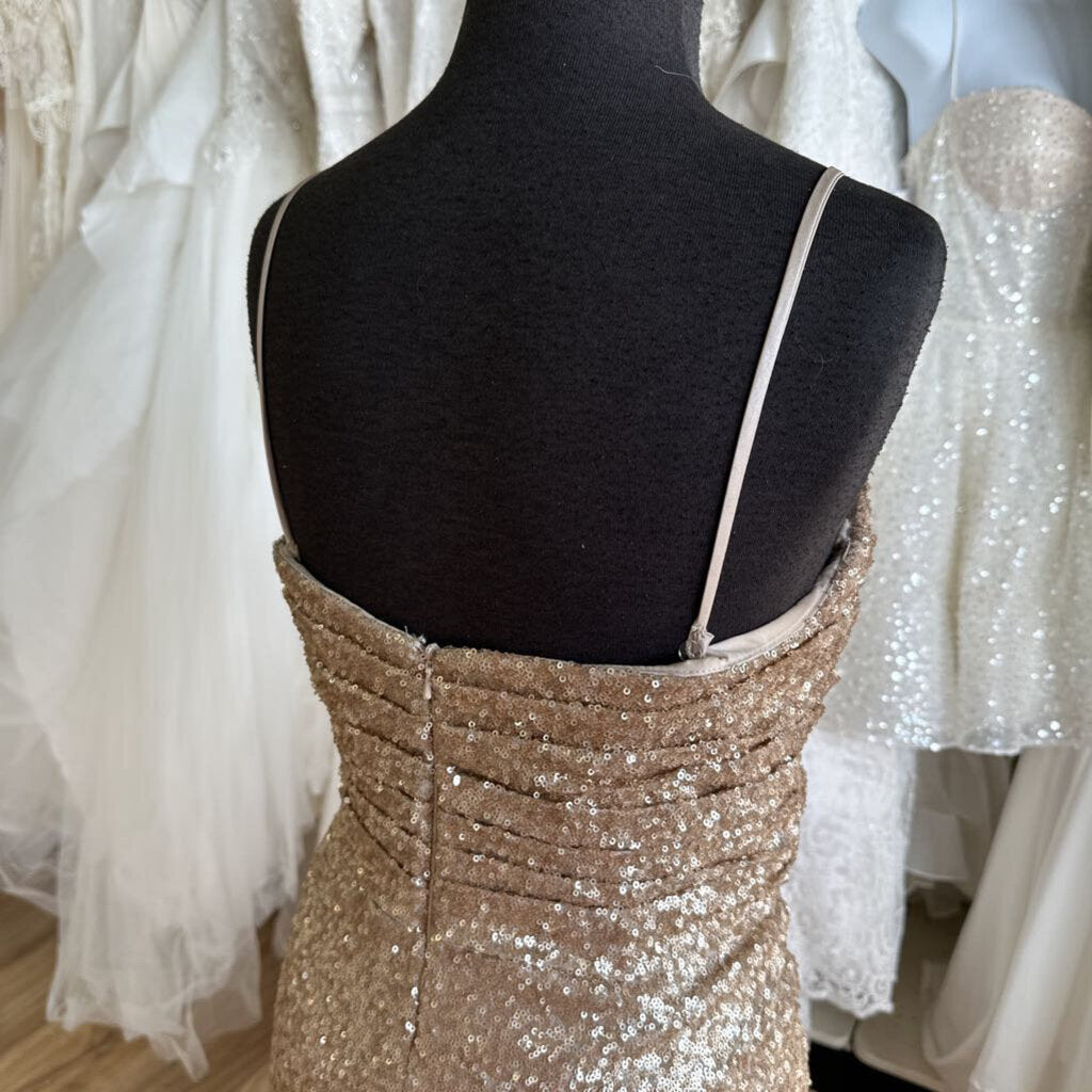 Sorella Vita Matte Gold Sequin Long Formal 16