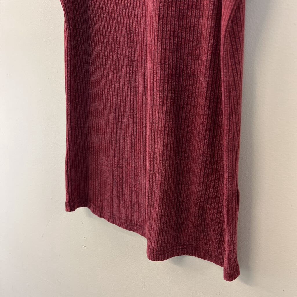 Burgundy Ribbed Mock Neck Sleeveless Top Large