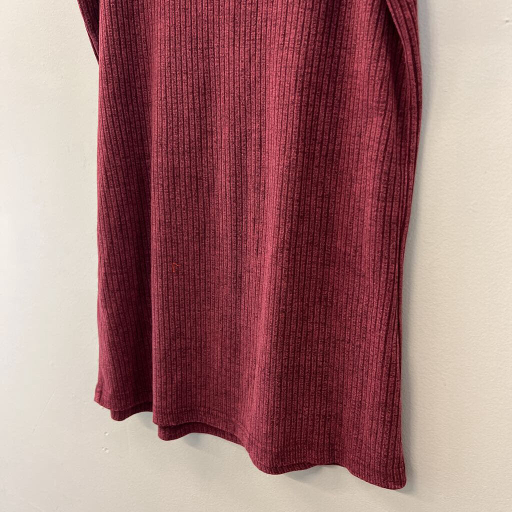 Burgundy Ribbed Mock Neck Sleeveless Top Large