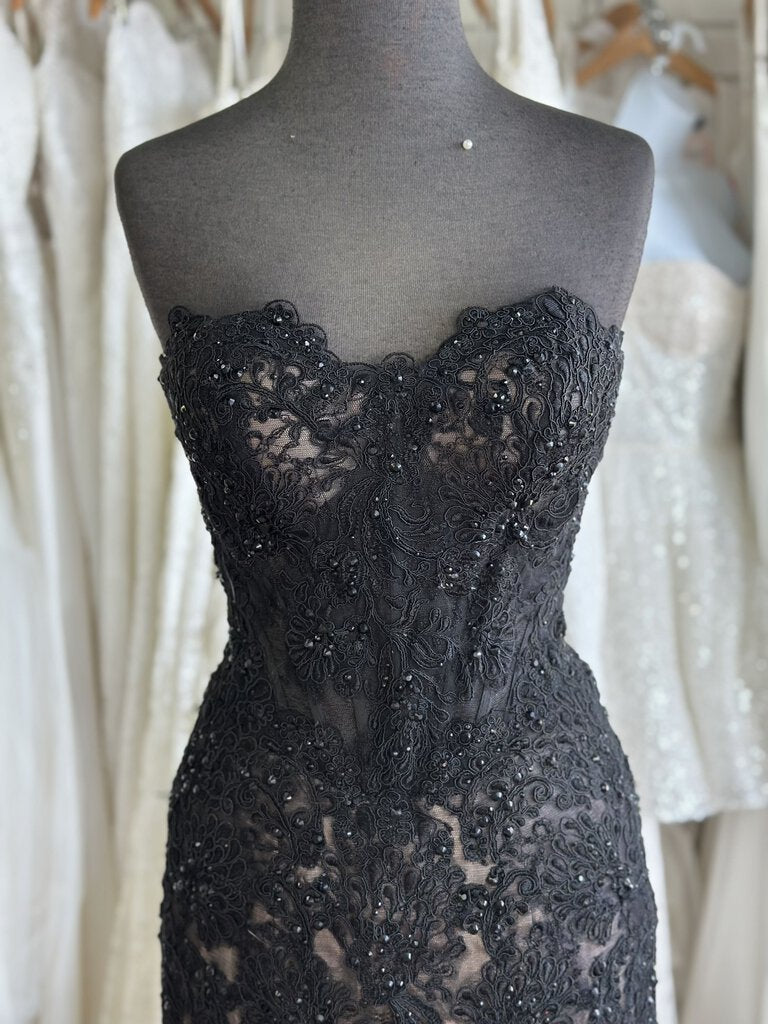 Black Lace Strapless Mermaid Long Formal 2
