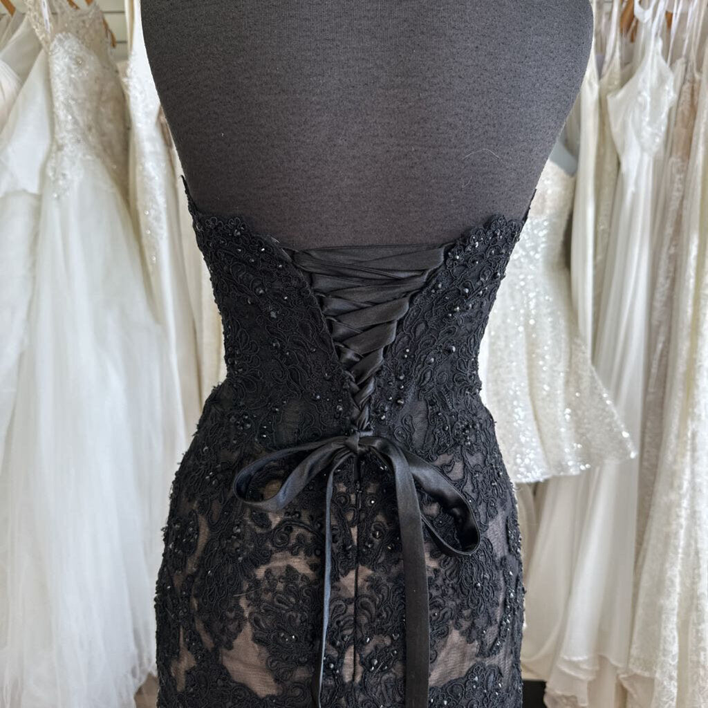 Black Lace Strapless Mermaid Long Formal 2