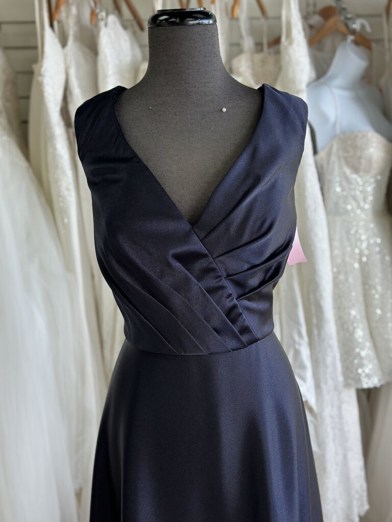 Navy Silky Satin A-Line Long Formal 16