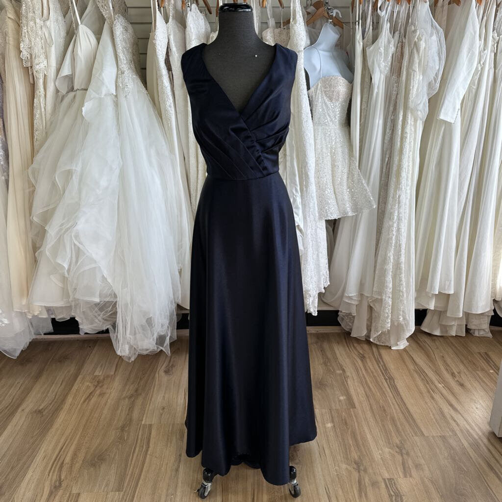 Navy Silky Satin A-Line Long Formal 16