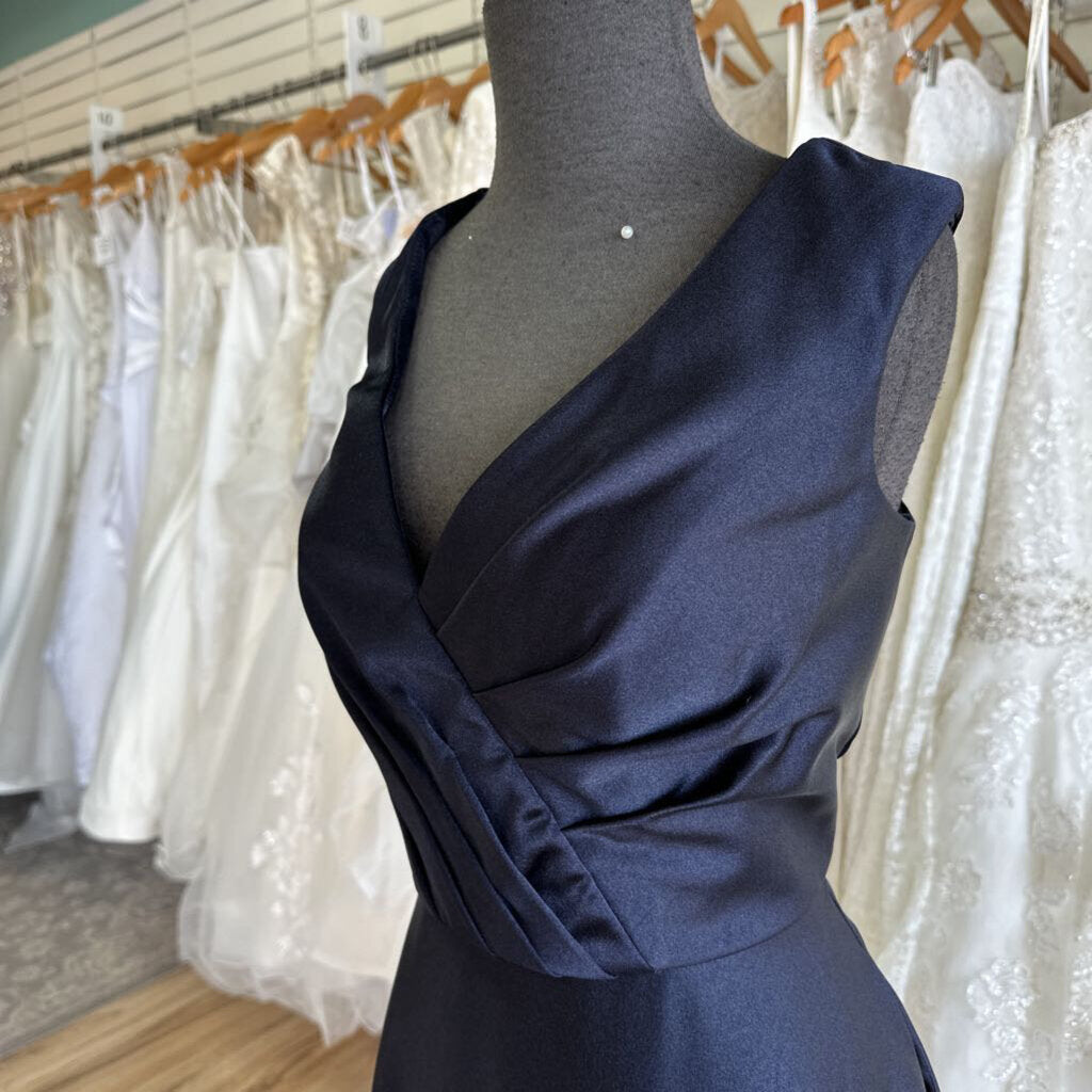 Navy Silky Satin A-Line Long Formal 16