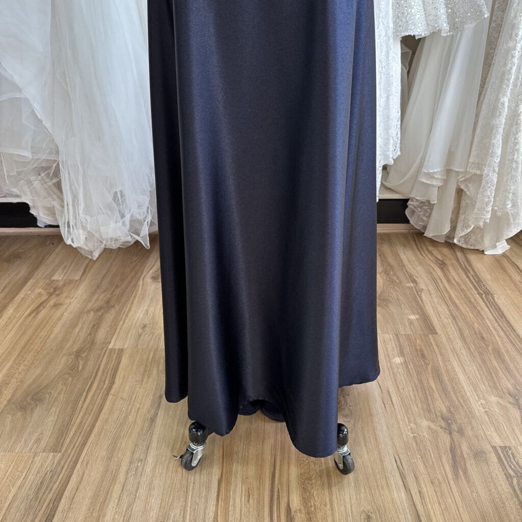 Navy Silky Satin A-Line Long Formal 16