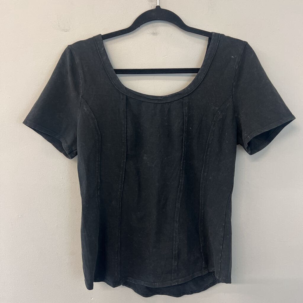 Rae Mode Black Short Sleeve Scoop Neck Top Large
